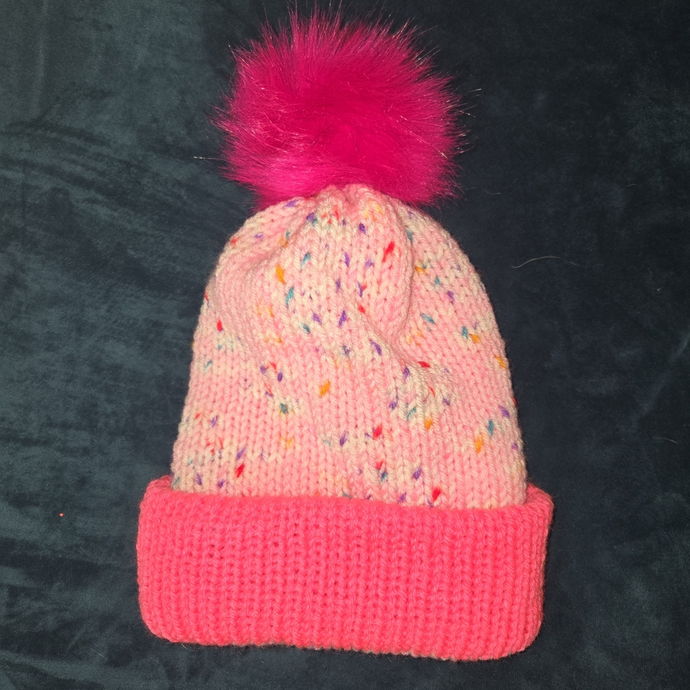 Pink Knit Kids Hat with Pom Pom